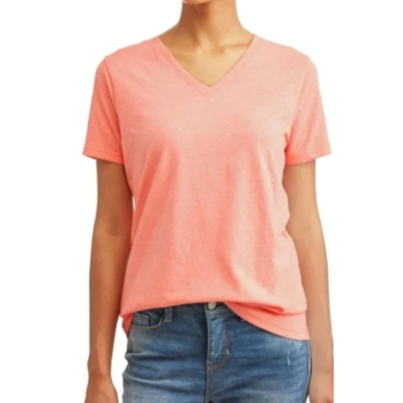 Time and Tru Women’s Peach Short Sleeve V-Neck T-Shirt (Size XXL) - Picture 5 of 9
